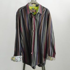 Robert Graham Striped Dress Shirt Paisley Cuff XL